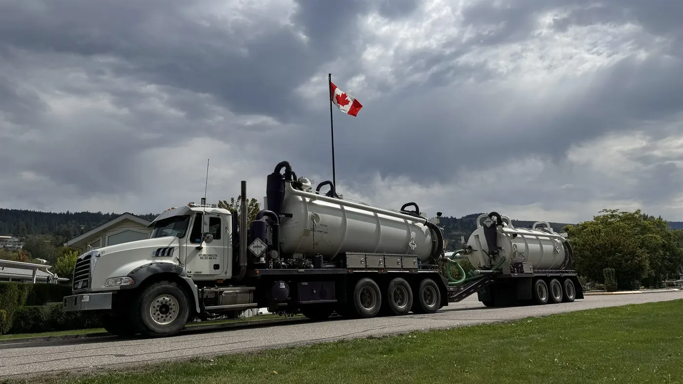 Salmon Arm Septic vacuum truck fleet ready for scheduled service routes
